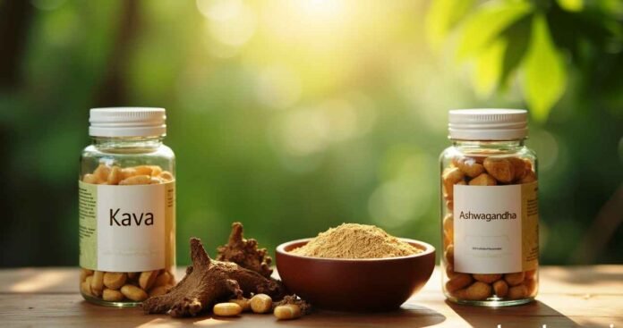 Can You Take Kava and Ashwagandha Together – Herbal Supplement Comparison Can you take kava and ashwagandha together – herbal supplements side by side with natural roots and powders on a wooden table