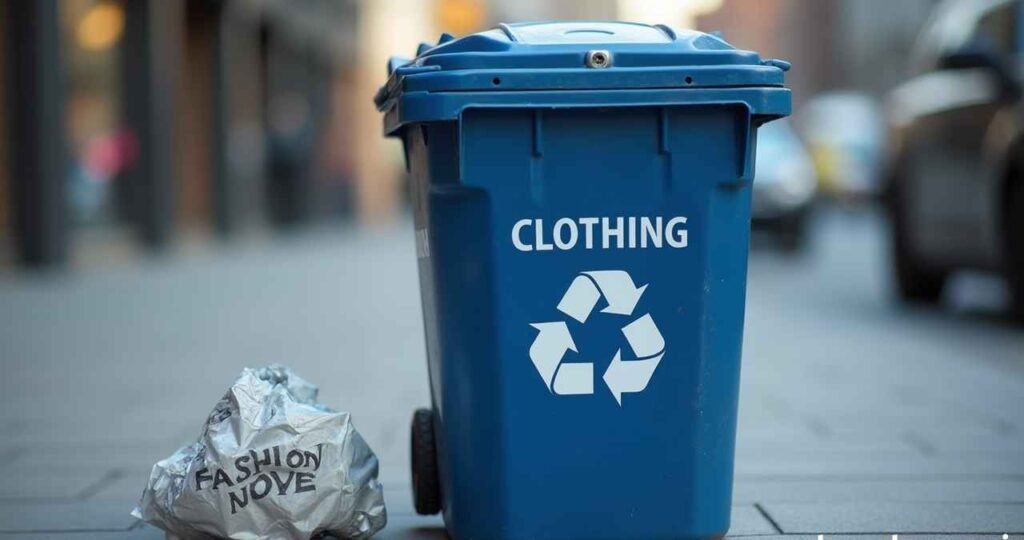 Empty recycling bin with Fashion Nova logo